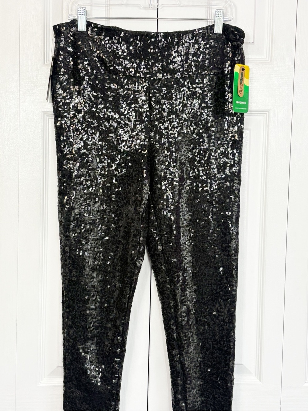 NWT Tipsy Elves Black Fully Sequined Stretch Pull-On High Rise Leggings XL